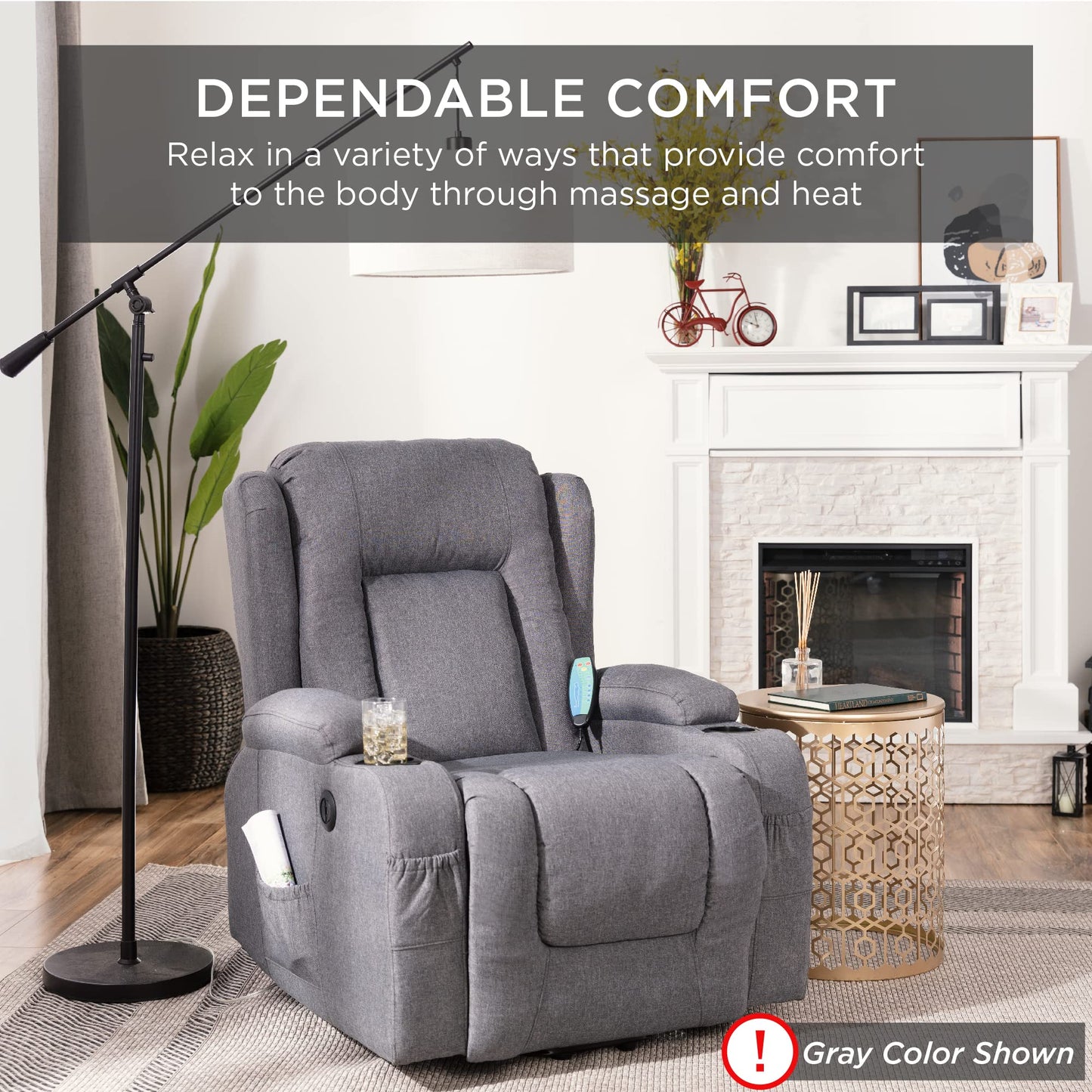 Best Choice Products Modern Linen Electric Power Lift Chair, Recliner Massage Chair, Adjustable Furniture for Back, Legs w/ 3 Positions, USB Port, Heat, Cupholders, Easy-to-Reach Button - Greige