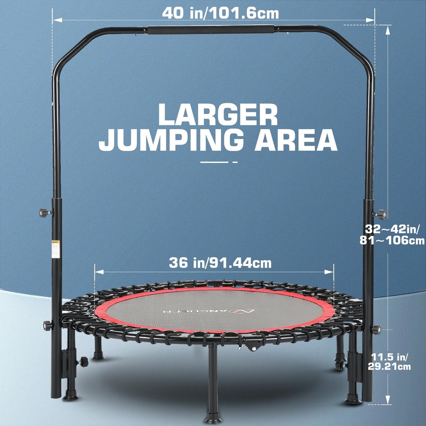 ANCHEER Mini Exercise Trampoline Foldable 40" Adjustable Trampoline Rebounder, Fitness Trampoline with Handle for Indoor/Garden/Workout Cardio, Max Load 300lbs (Red)