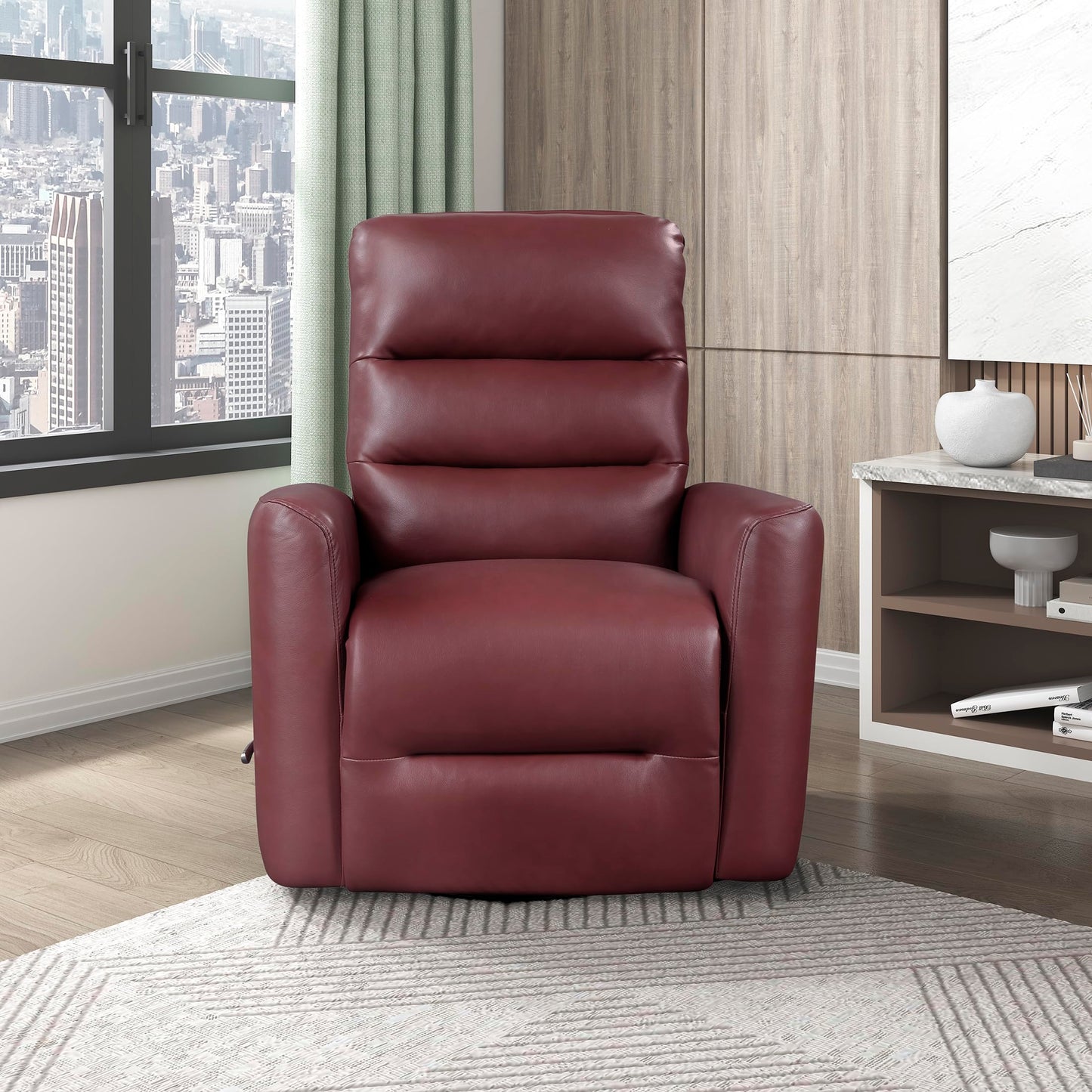 Lexicon Swivel Glider Recliner Chair, Comfy Nursery Glider, Faux Leather Recliner, Manual Reclining Chair for Living Room/Office/Apartment, Red