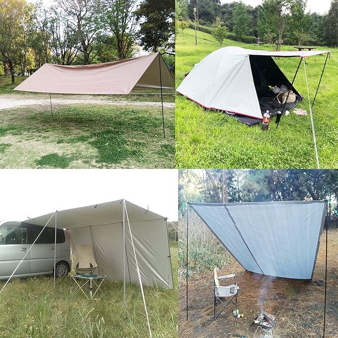 Tent Poles Adjustable Tarp Poles Steel Rods for Tarp Canopy Camping Replacement Set of 2 +Pegs & Reflective Ropes