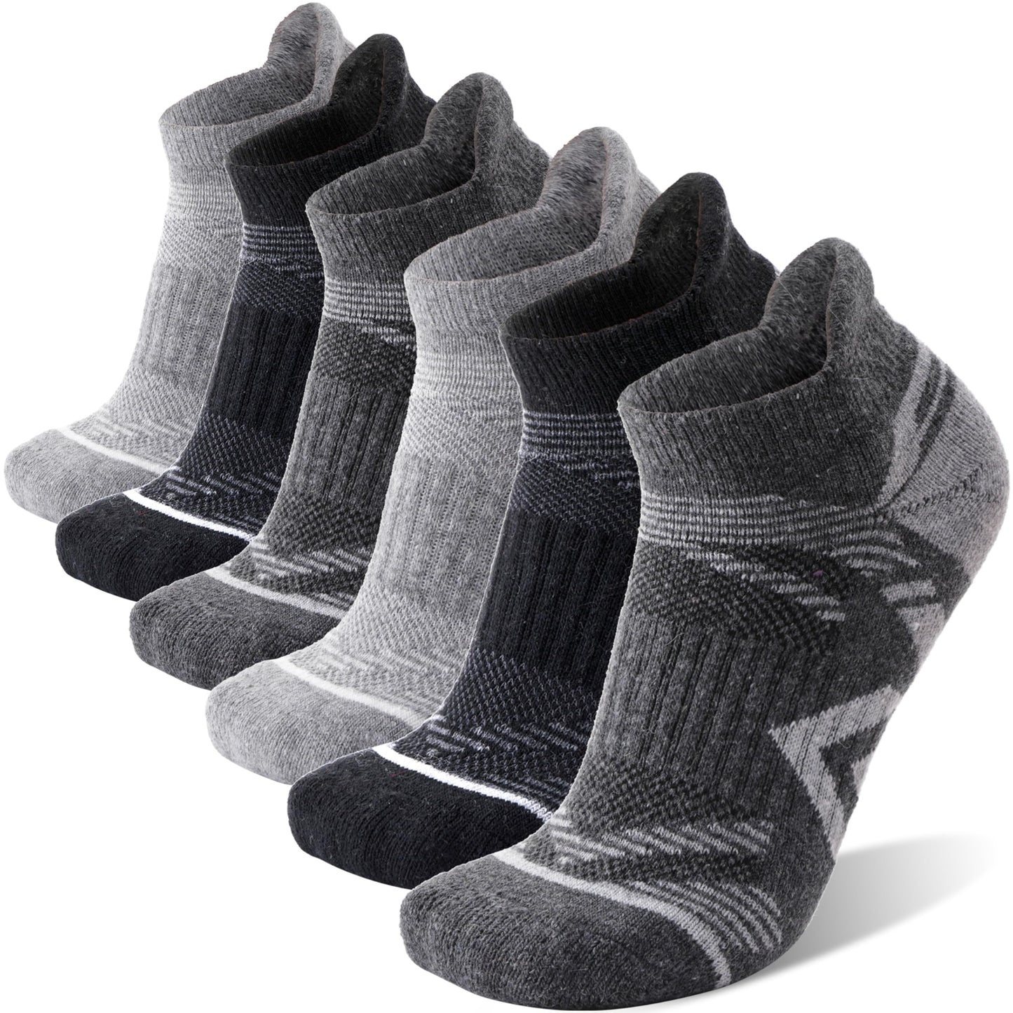ANTSANG Merino Wool Ankle Hiking Socks Compression Warm Thermal Thick Cushion Winter Running No Show Moisture Wicking Socks Gifts Stocking Stuffers for Women Men 6 Pairs(Black Grey,L)