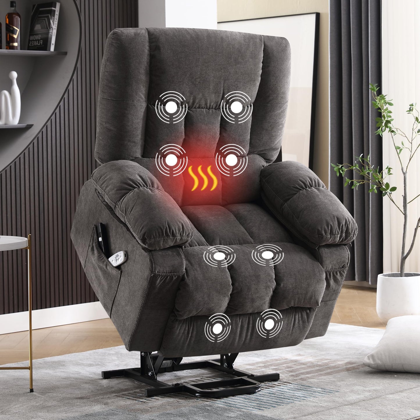 BOSMILLER Power Lift Recliner Chair with Vibration Massage and Lumbar Heating for Elderly, Electric Lift Recliner Single Sofa with Side Pocket and USB Charge Port for Living Room