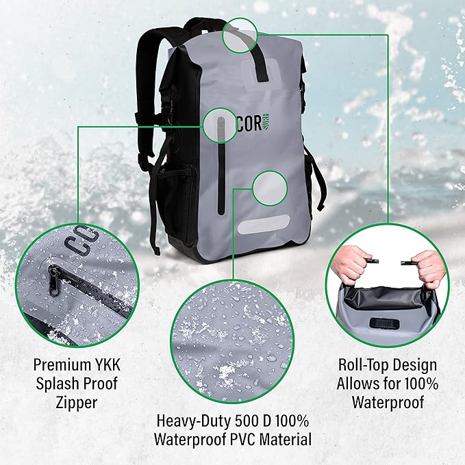 COR Surf Waterproof Backpack Dry Bag Backpack For Swimming, Boating Or Kayaking, Roll-top Design With Sonically Welded Seams And Padded Laptop Sleeve (40L, 21 x 15 x 18 Inches)