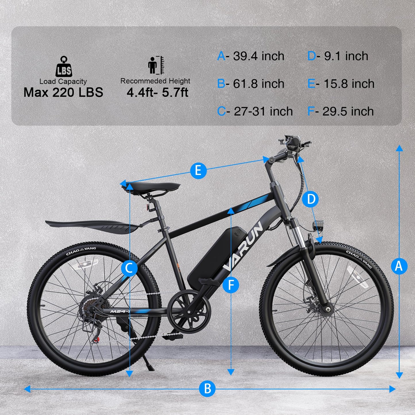 VARUN Electric Bike - Ebikes for Adults 350W (Peak 500W) 20MPH Commuter Ebike with 36V Removable Battery, 24'' Electric Mountain Bike with Front Fork Suspension and Dual Disc Brakes