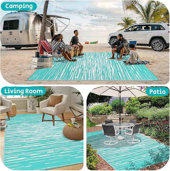 HEBE Outdoor Rug 8'x10' for Patios Clearance Waterproof Patio Mat Plastic Straw Rug Reversible RV Camping Tent Rug Outside Indoor Outdoor Area Rugs for RV,Deck,Beach,Balcony,Camper