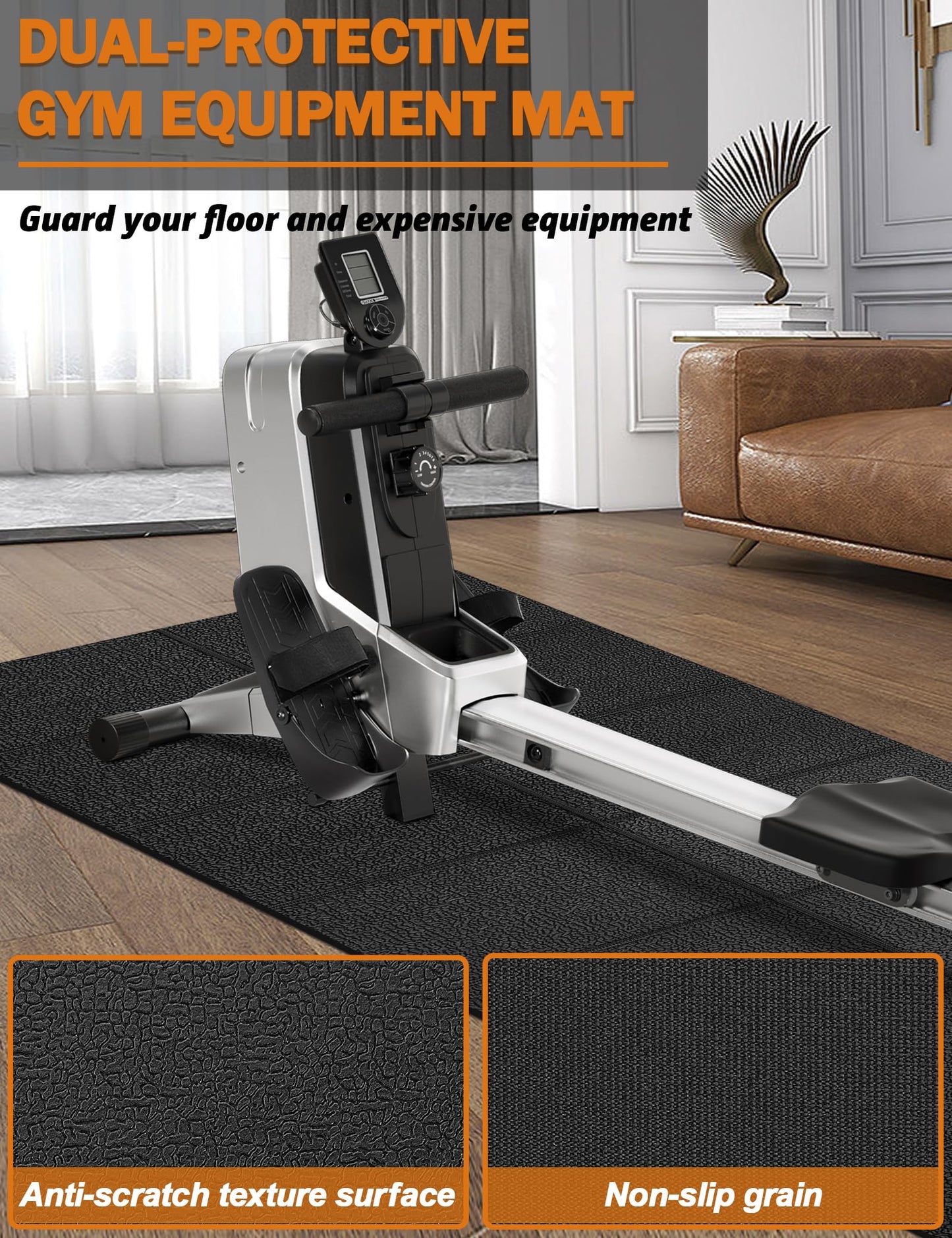 WERCHO Exercise Equipment Mat 24" x 68" Foldable Treadmill Bike Mat for Carpet Hardwood Floors Walking Pad Mat for Exercise Gym Equipment Rowing Machine Stationary Indoor Bike Trainer Mat Non Slip