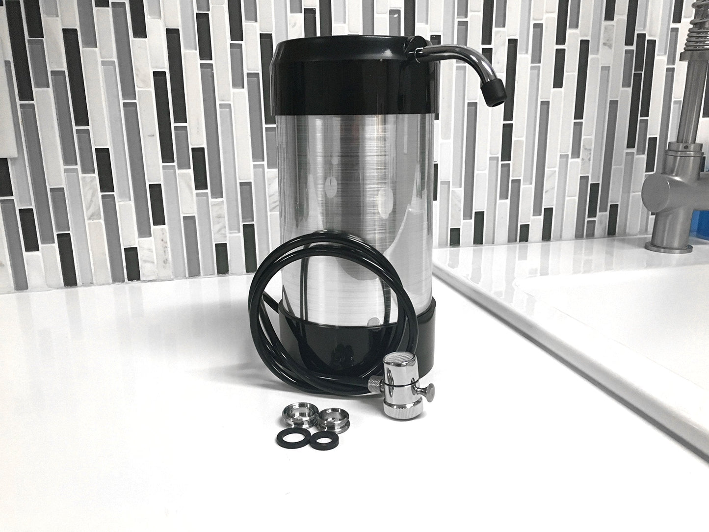 cleanwater4less Countertop Water Filtration System | No Plumbing Faucet Adapter, Water Purifier | Instant countertop Water Filter | Water Filter Dispenser | Easily Fills Your Water Filter Pitcher
