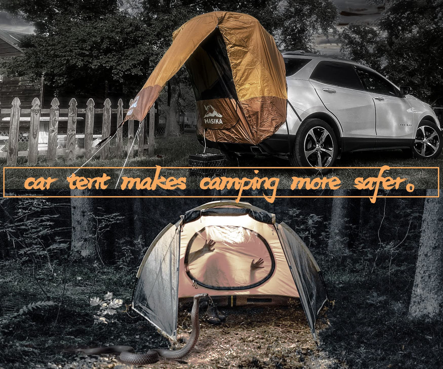 Hasika SUV Camping Tent Car Tailgate Shade Awning with Screen Net Waterproof 3000MM UPF 50+ Black (Small)