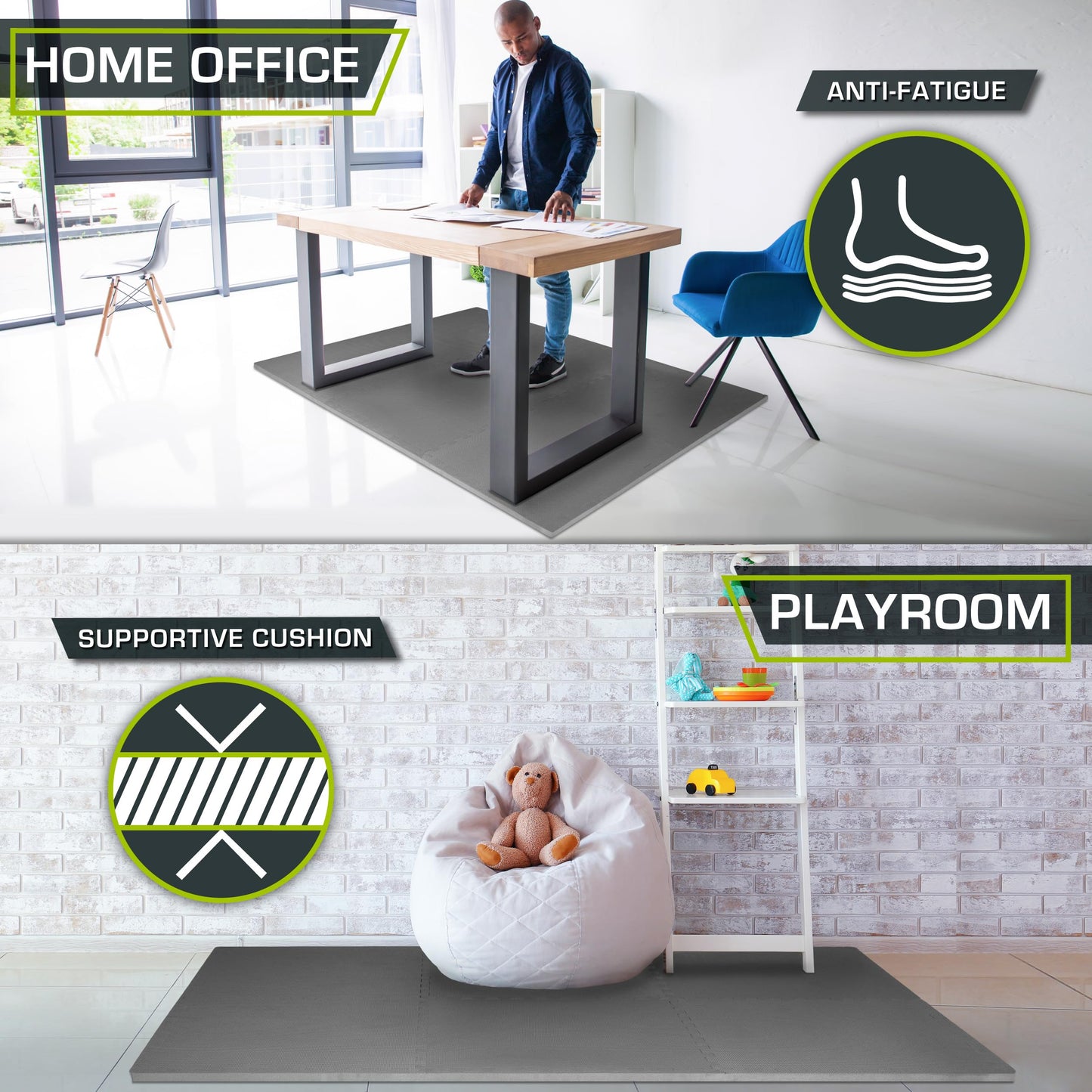 ProsourceFit Extra Thick Puzzle Exercise Mat , EVA Foam Interlocking Tiles for Protective, Cushioned Workout Flooring for Home and Gym Equipment, Grey - 1 inch - 24 Sq Ft - 6 Tiles