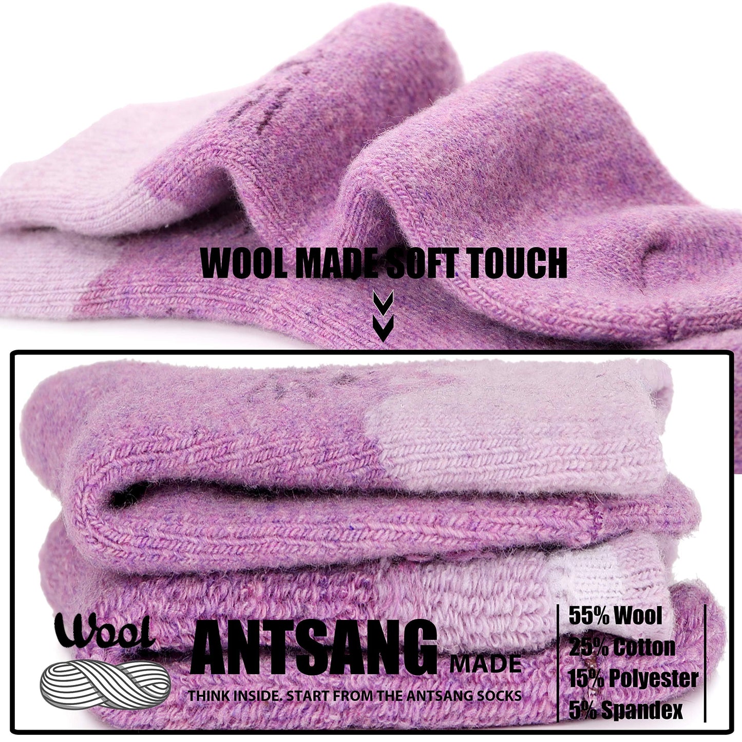 ANTSANG Kids Merino Wool Hiking Socks Toddlers Boys Girls Winter Warm Thick Thermal Crew Boot Heavy Cozy Snow Cabin Gift Snowboarding Socks 6 Pairs for Child(Cat,4-7Y)