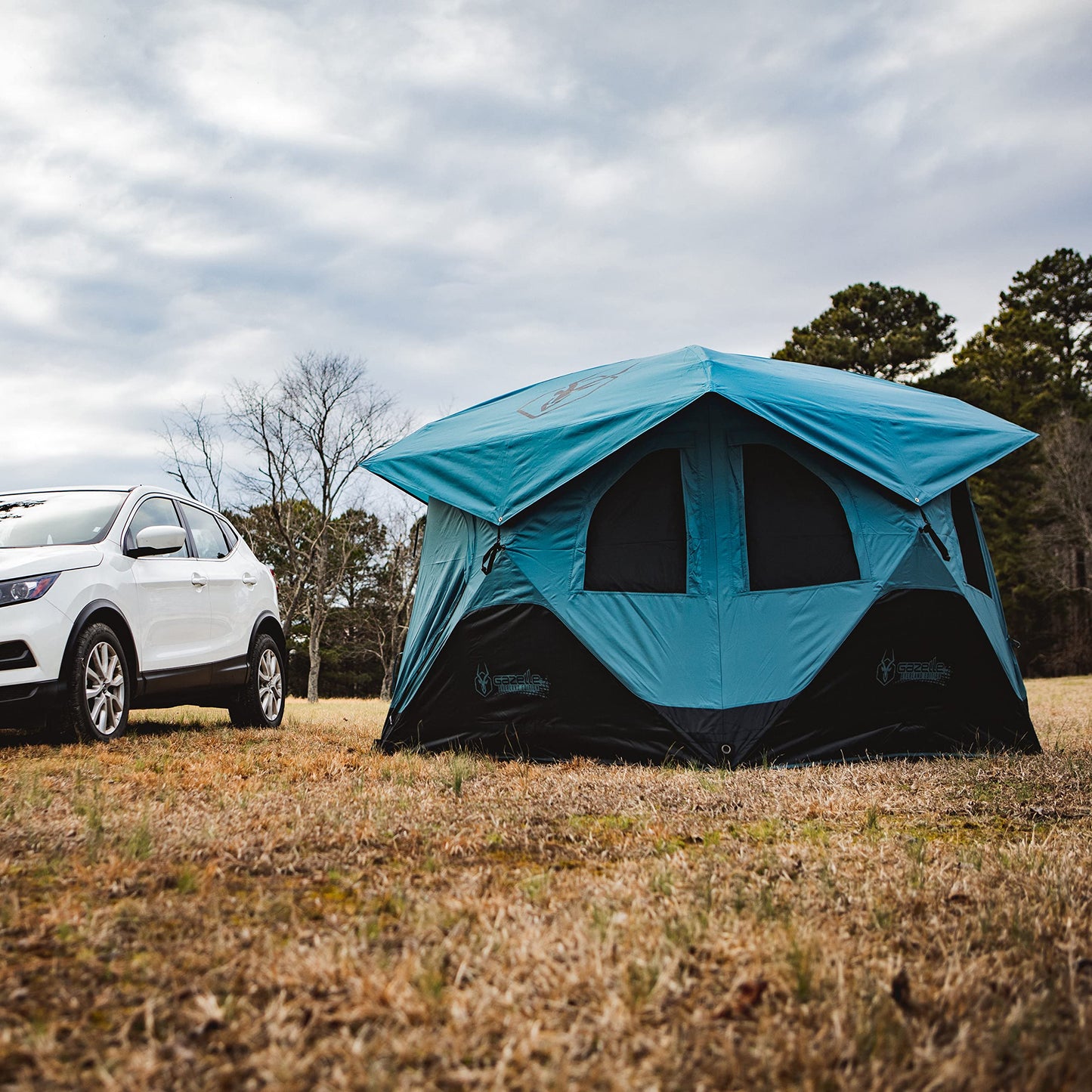 Gazelle Tents™ T3X Hub Tent Overland Edition, Easy 90 Second Set-Up, Waterproof, UV Resistant, Removable Floor, Footprint, 3-Person, Pacific Blue, 68" x 76" x 82", GT302PB