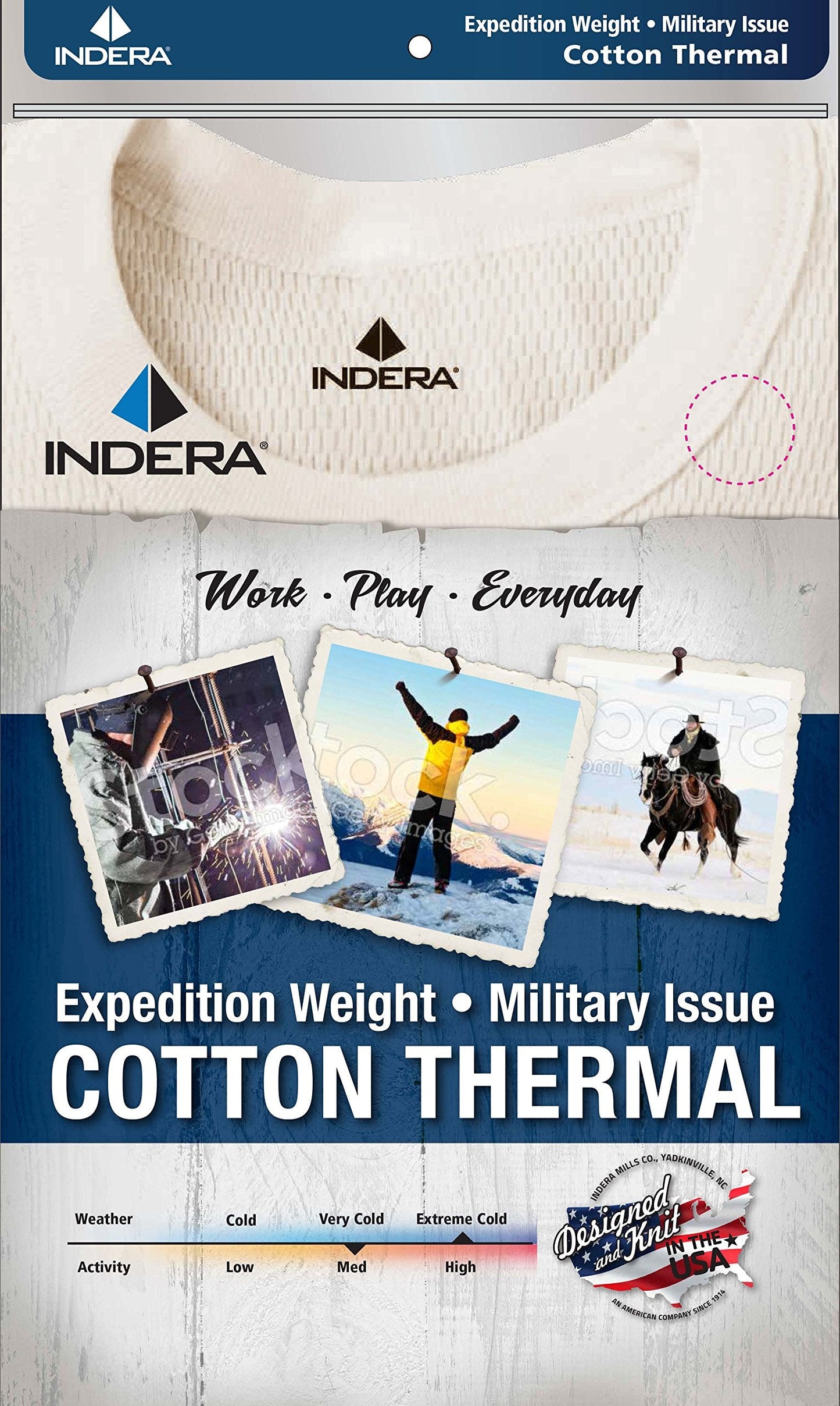 Indera Men's Expedition Weight Cotton Raschel Knit Thermal Underwear Top, Natural, X-Large