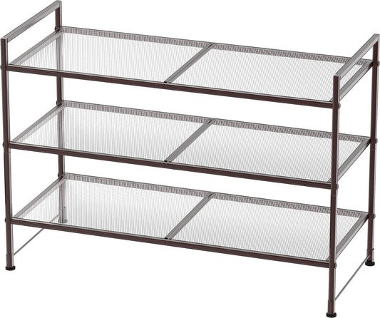 Simple Houseware 3-Tier Stackable Mesh Shoe Rack, Bronze