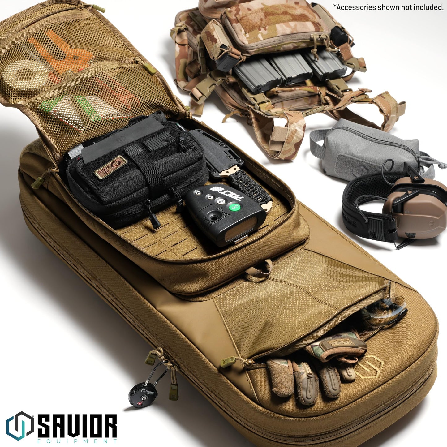 Savior Equipment Specialist Series Covert Tactical Gun Bag Backpack Soft Case with Compartment, Perfect Bug Out Truck Bag, MOLLE Panel, 30 Inch Flat Dark Earth Tan