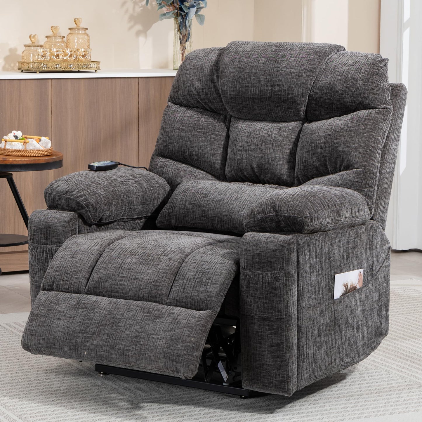Power Lift Recliner for Elderly Adults, Dual Motor Lay Flat Lift Chair with Heat Massage, Cup Holder & Wireless Phone Charger, USB Type C Charging, Big Tall 400 lbs