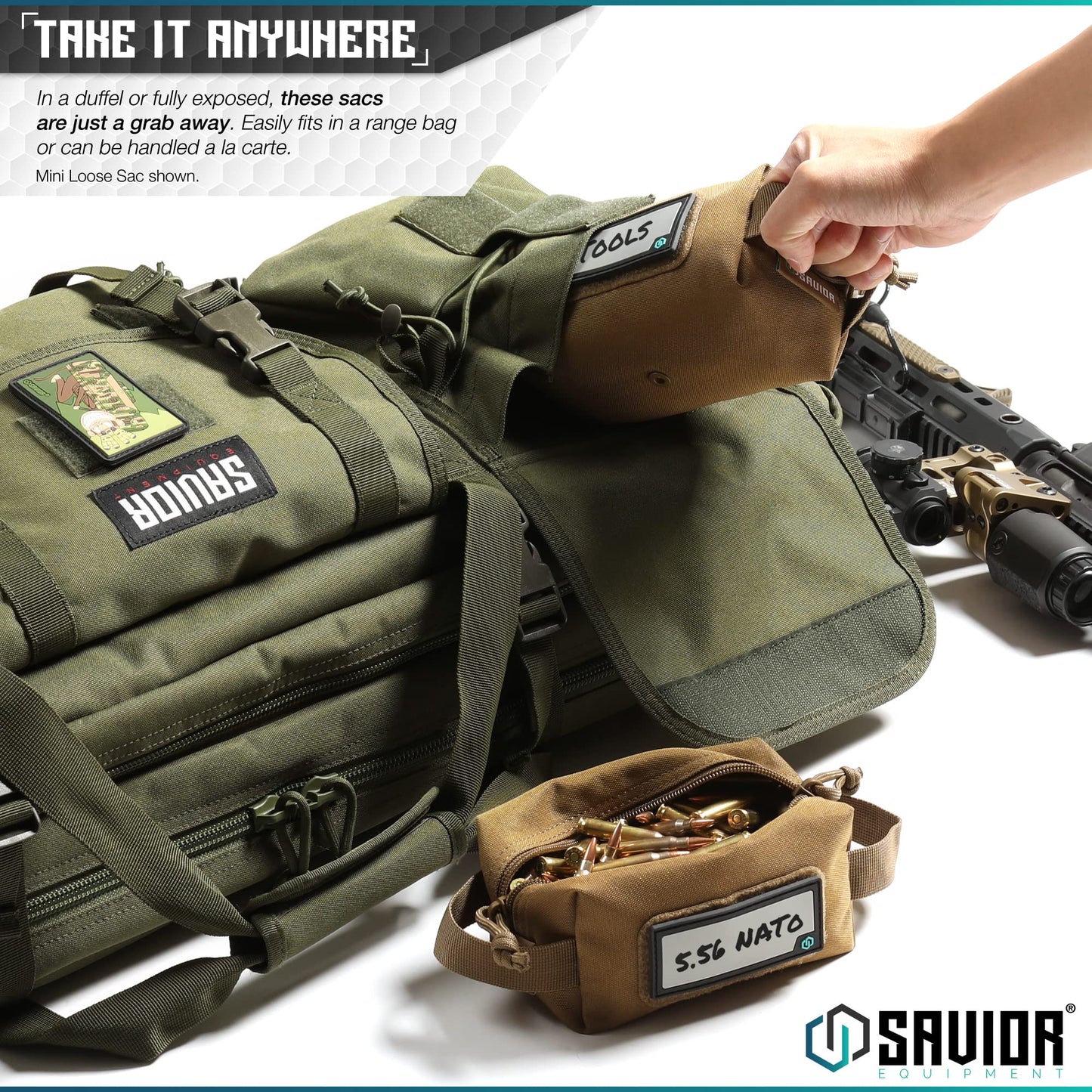 Savior Equipment Loose Sacs 4-Pack Tactical Ammo Pouch Firearm Ammunition Carrier Bag, ID Patches Included, Black