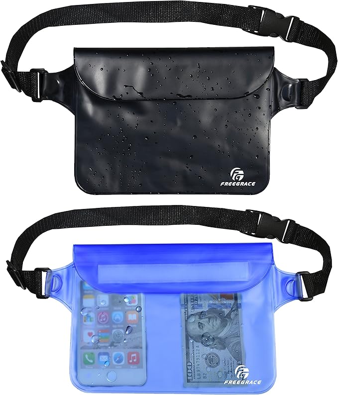 Waterproof Pouches with Waist Strap / Pouch Case Bundle Set- Keep Your Phone & Valuables Dry and Safe - Waterproof Dry Bags for Boating Swimming Snorkeling Kayaking Beach Water Parks Pool