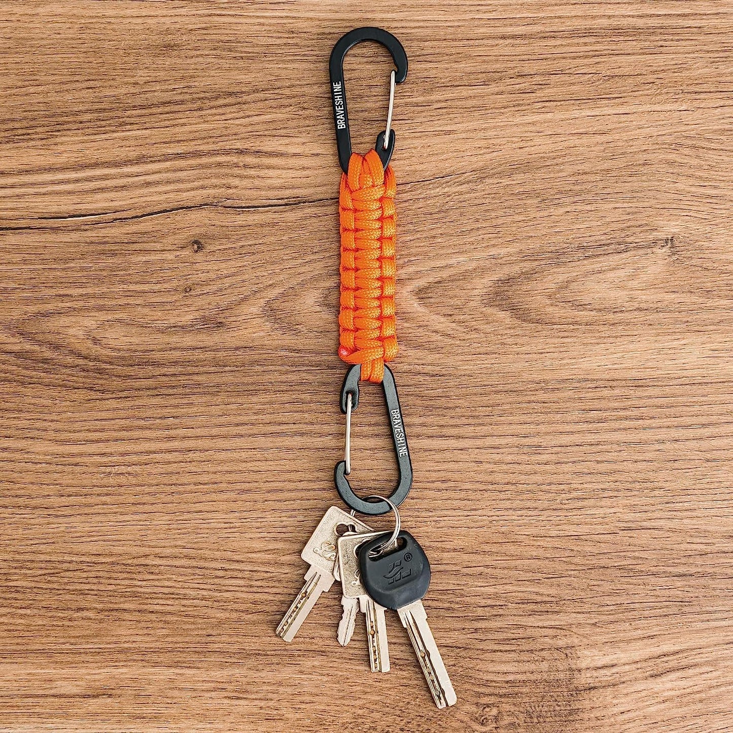BRAVESHINE 2 Pack Paracord Keychain Hook D Ring Carabiner Clips for Water Bottle, Key, Backpacks, Boys, Girls, Men, Women - Orange
