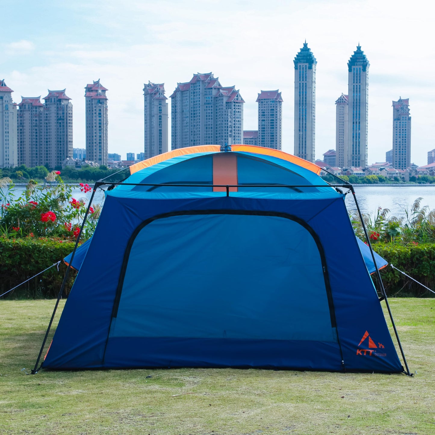 KTT Extra Large Tent 12 Person,14'Lx10'Wx7'H,Family Cabin Tents,Full Rainly,2 Rooms,2 Bay-Windows and 3 Doors 3 Windows with Mesh,Waterproof,Straight Wall,Big Tent for Outdoor,Picnic,Camping(Brown)