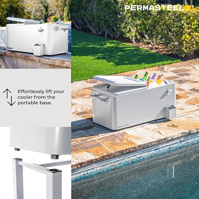 Permasteel Party Cooler with Removable Basin, Spacious 80-Qt Capacity, Rolling Ice Chest for Indoor and Outdoor Entertainment White + Bonus Cover