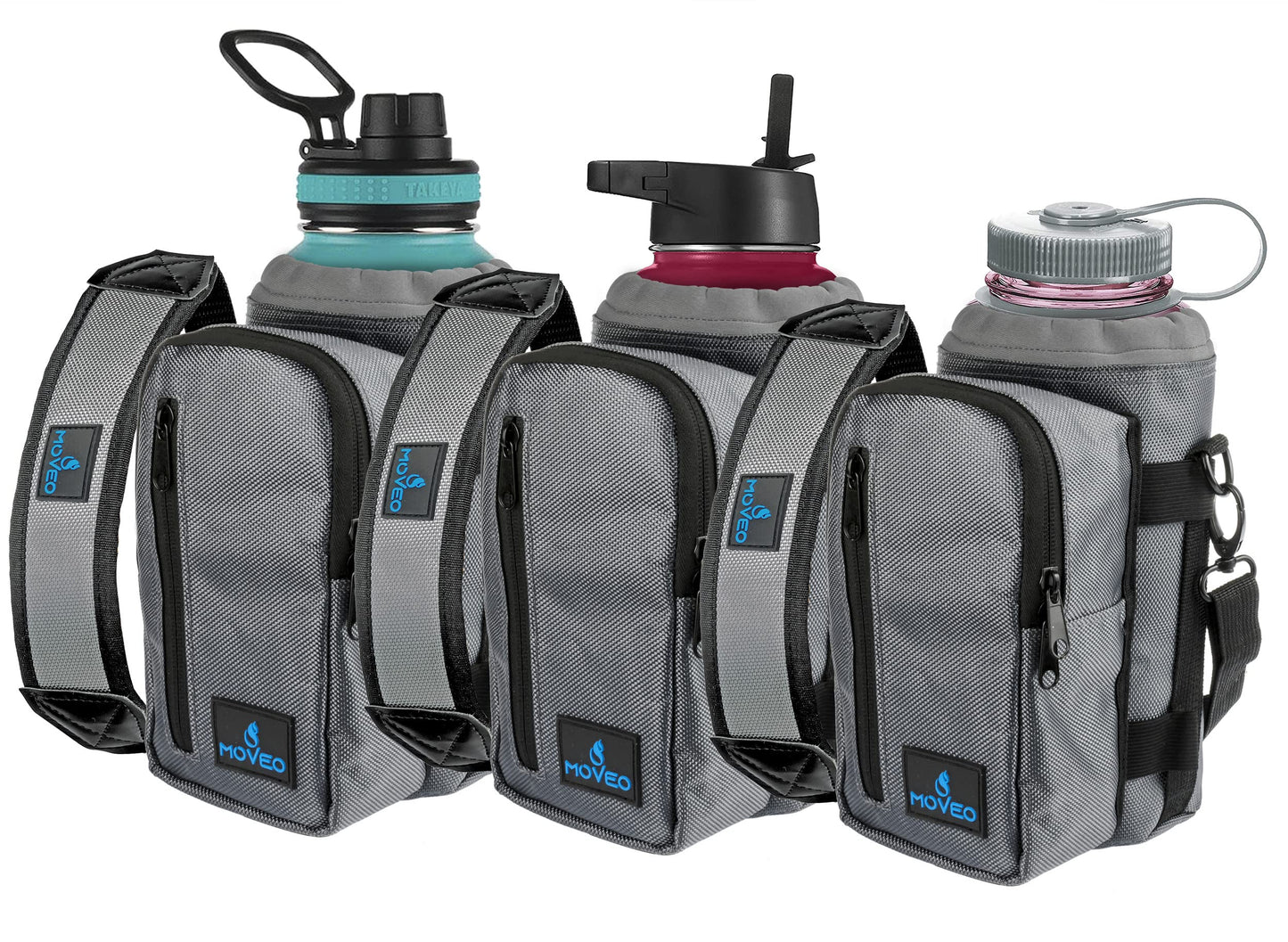 Water Bottle Holder/Carrier, Insulated w/Adjustable Shoulder Strap & Front Pockets - Comfortable Crossbody Water Bottle Holder - Water Bottle Sling Fits 25oz to 40oz Bottles