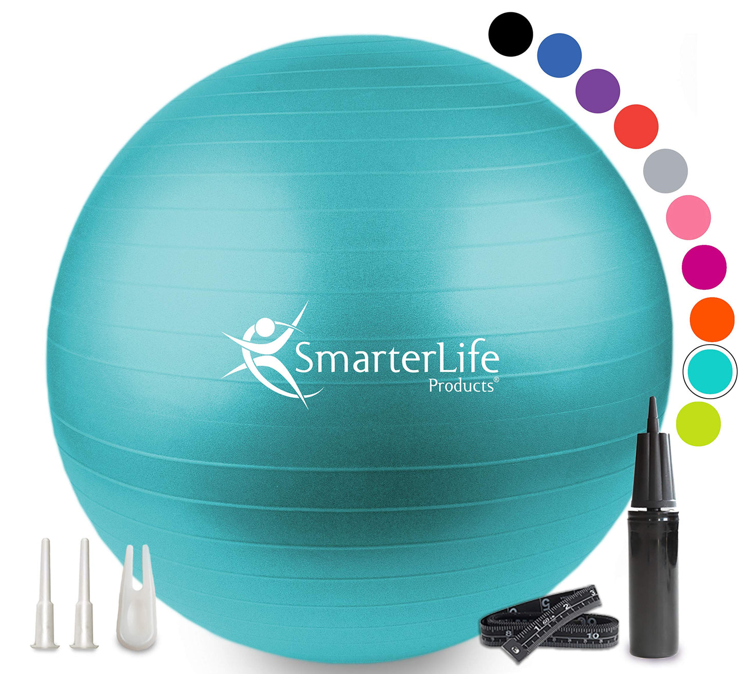 SmarterLife Workout Exercise Ball for Fitness, Yoga, Balance, Stability, or Birthing, Great as Yoga Ball Chair for Office or Exercise Gym Equipment for Home, No-Slip Design (45cm, Turquoise)
