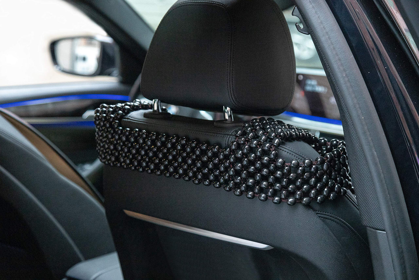 KENNISI Natural beaded seat covers for cars Cooling Auto beaded car seat covers Durable Wood beaded seat cover for summer Back Support massage Fatigue relief breathable 1-PC (1-Black-PJ)