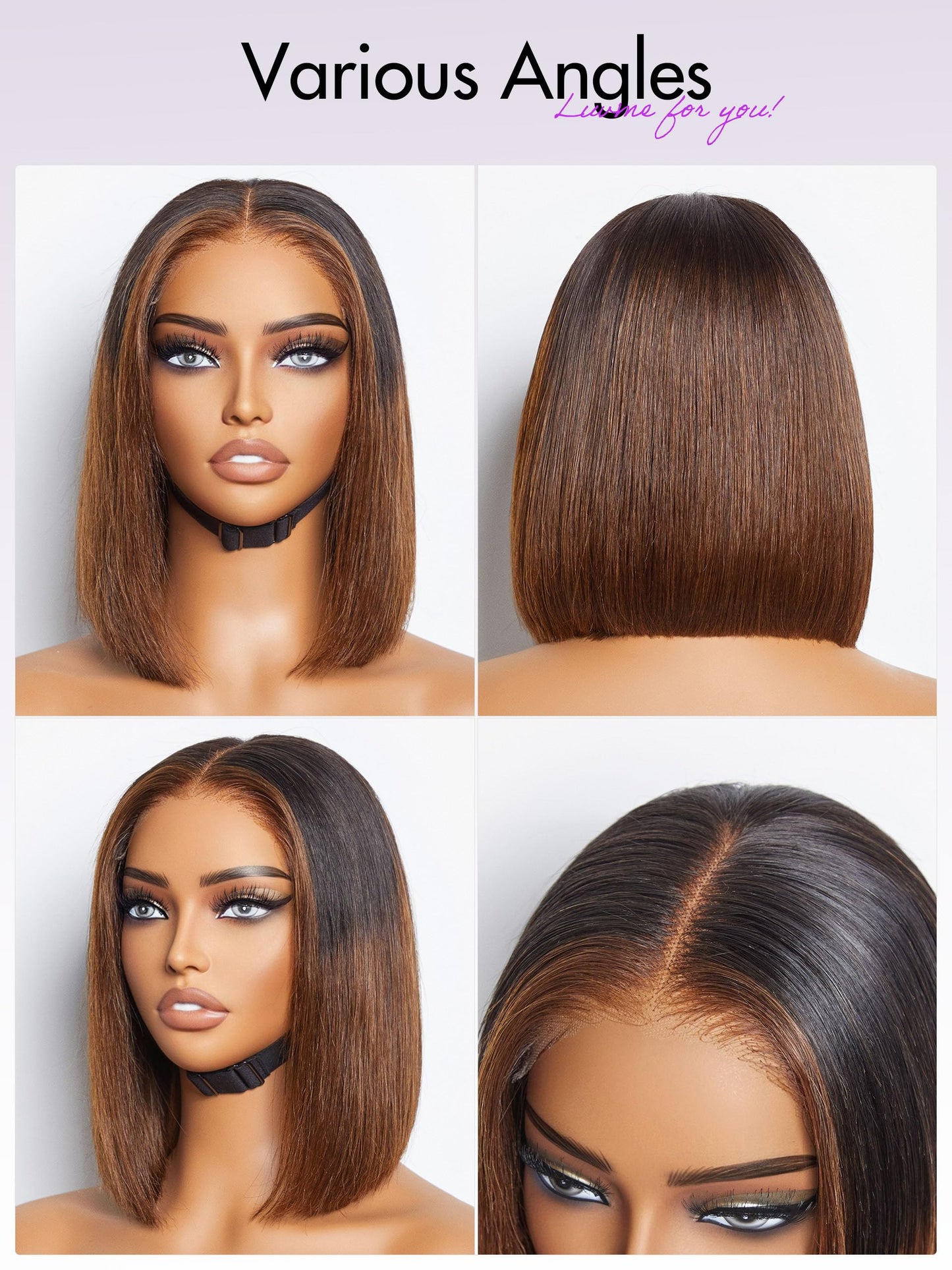 LUVME HAIR 10" Mix Brown Glueless Bob Wigs Human Hair Pre Plucked, 5x5 HD Lace Closure Wigs Human Hair 180 Density, Ready to Go Wig with Bleached Knots & Pre Cut Lace