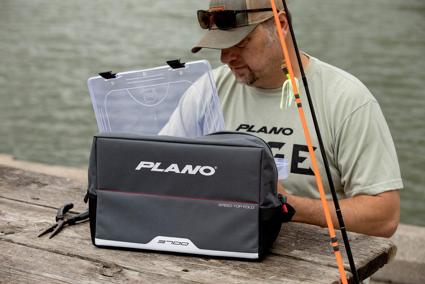 Plano Weekend Series 3700 Fold-Down Speedbag, Gray Fabric, Includes 2 3700 Stowaway Utility Boxes, Fishing Tackle Soft Storage Bag, MOLLE Attachment Panel