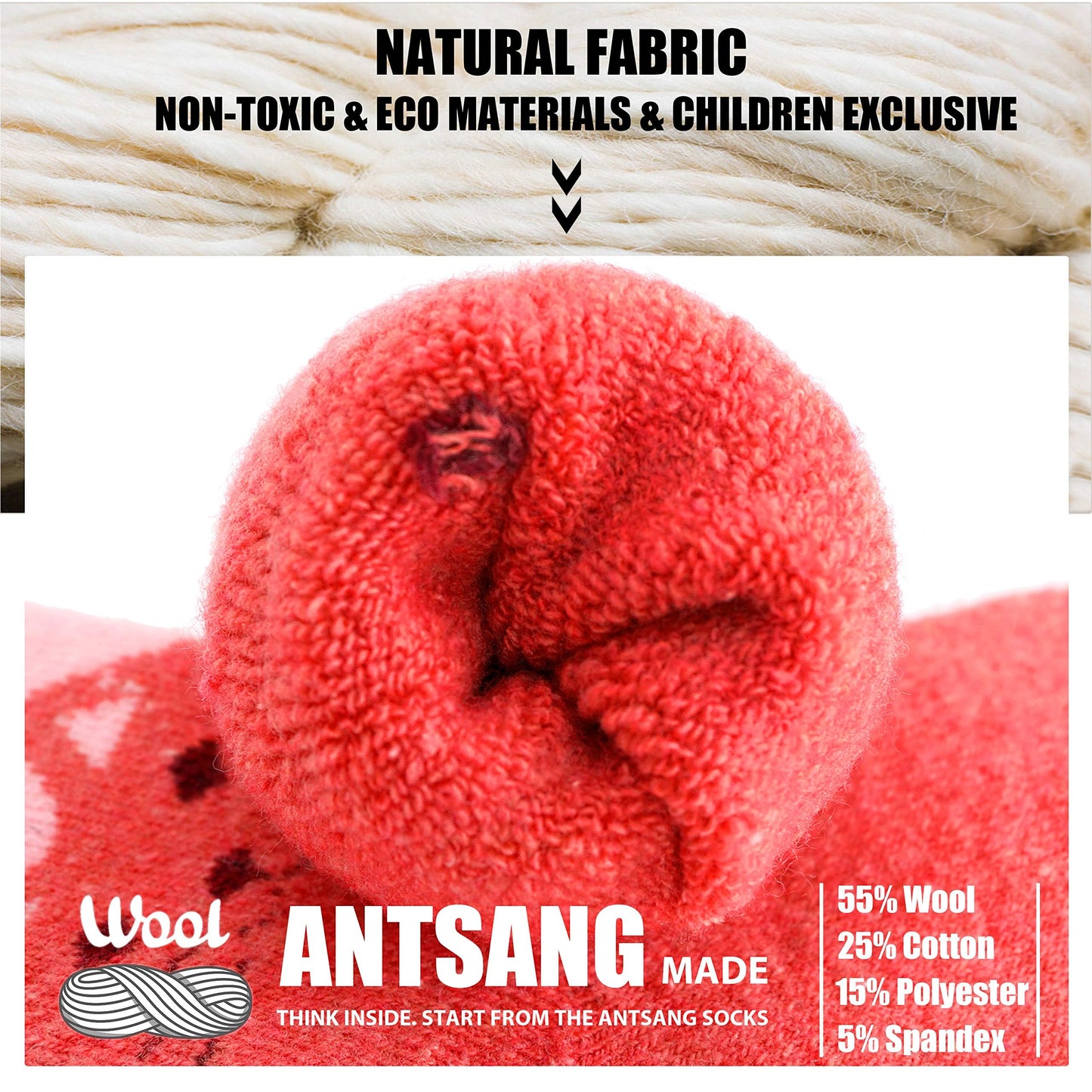 ANTSANG Kids Merino Wool Hiking Socks Toddlers Boys Girls Winter Warm Thick Thermal Crew Boot Heavy Cozy Snow Cabin Gift Snowboarding Socks 6 Pairs for Child(Cat,4-7Y)