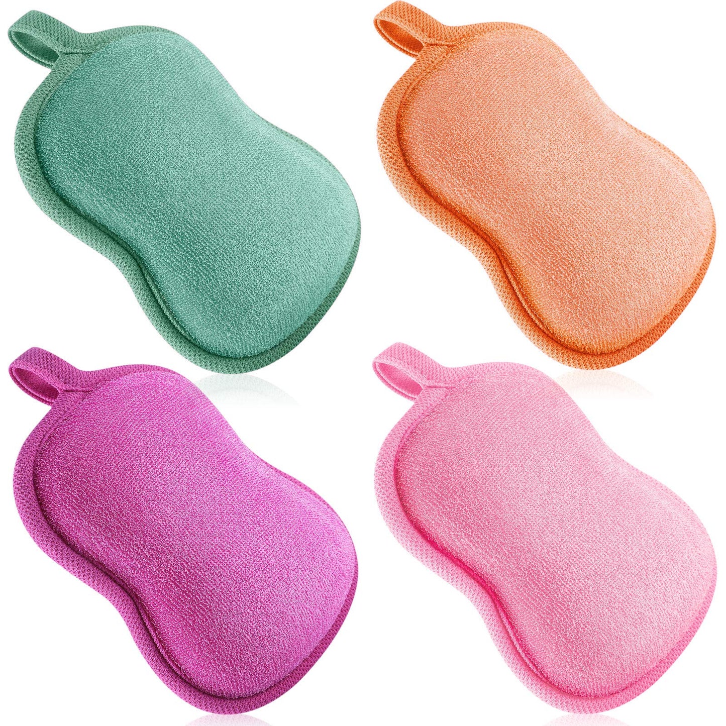 Tatuo 4 Pieces Baby Bath Sponge Cotton Baby Sponge Soft and Absorbent loofah for Kids Babies Men Women(Red, Purple, Green, Orange)