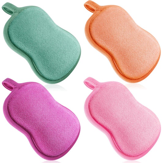 Tatuo 4 Pieces Baby Bath Sponge Cotton Baby Sponge Soft and Absorbent loofah for Kids Babies Men Women(Red, Purple, Green, Orange)