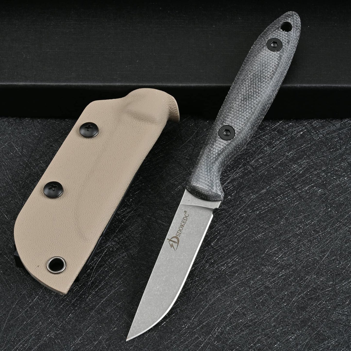 SDOKEDC Knives DC53 Steel Tactical Fixed Blade Knife with kydex sheath for Men EDC Outdoor Camping Survival Hunting (White stone wash)
