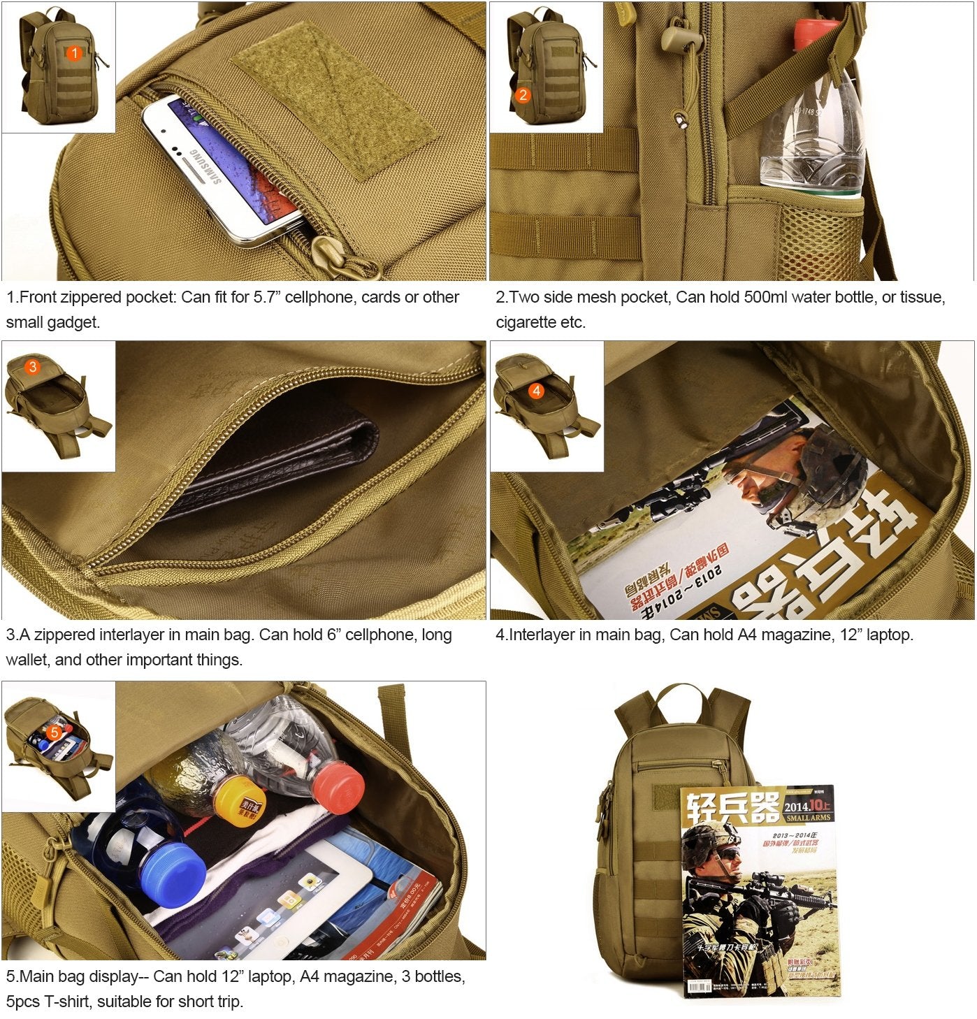 HUNTVP 10L/20L Mini Daypack Military MOLLE Backpack Rucksack Gear Tactical Assault Pack Bag for Hunting Camping Trekking