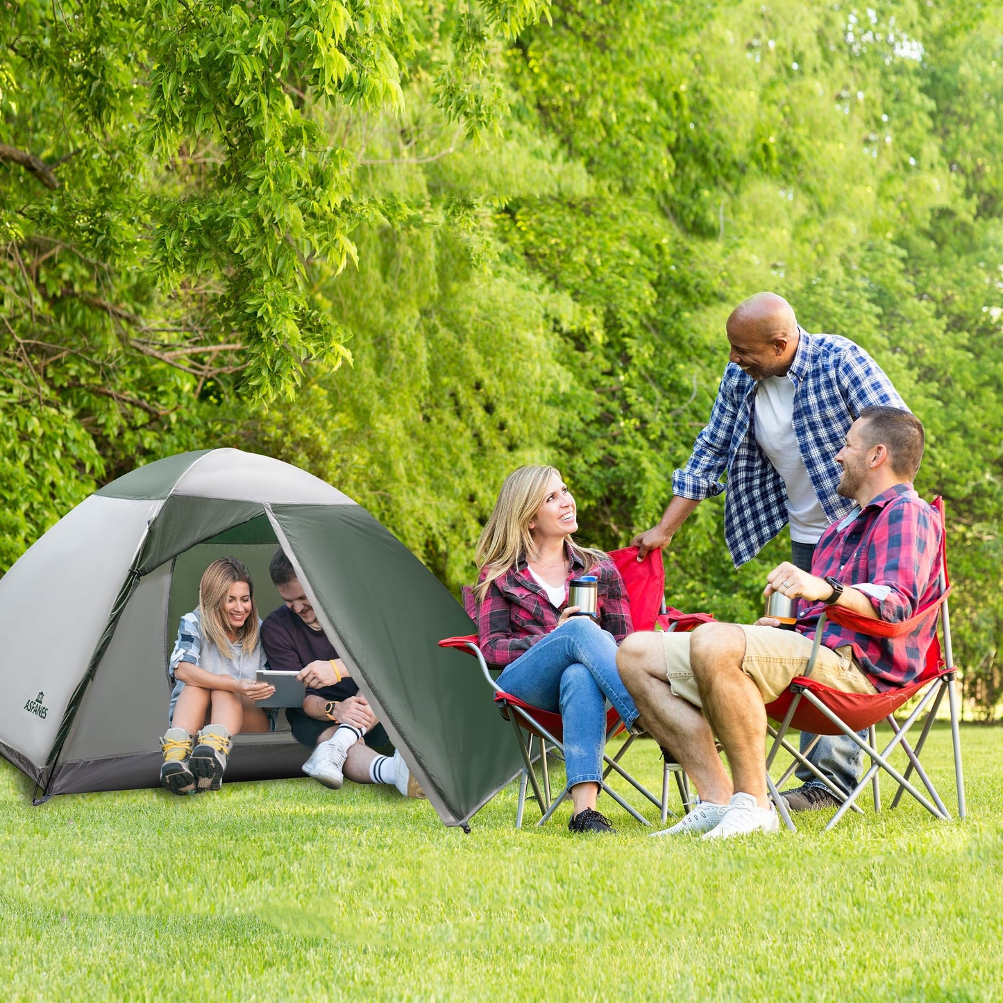 ASFANES Screened Camping Tent, 4 Person Waterproof, Haven Tent, Backpack Double Layer Shelter, Easy Setup and Portable for Outdoor, Picnic, Army Green.