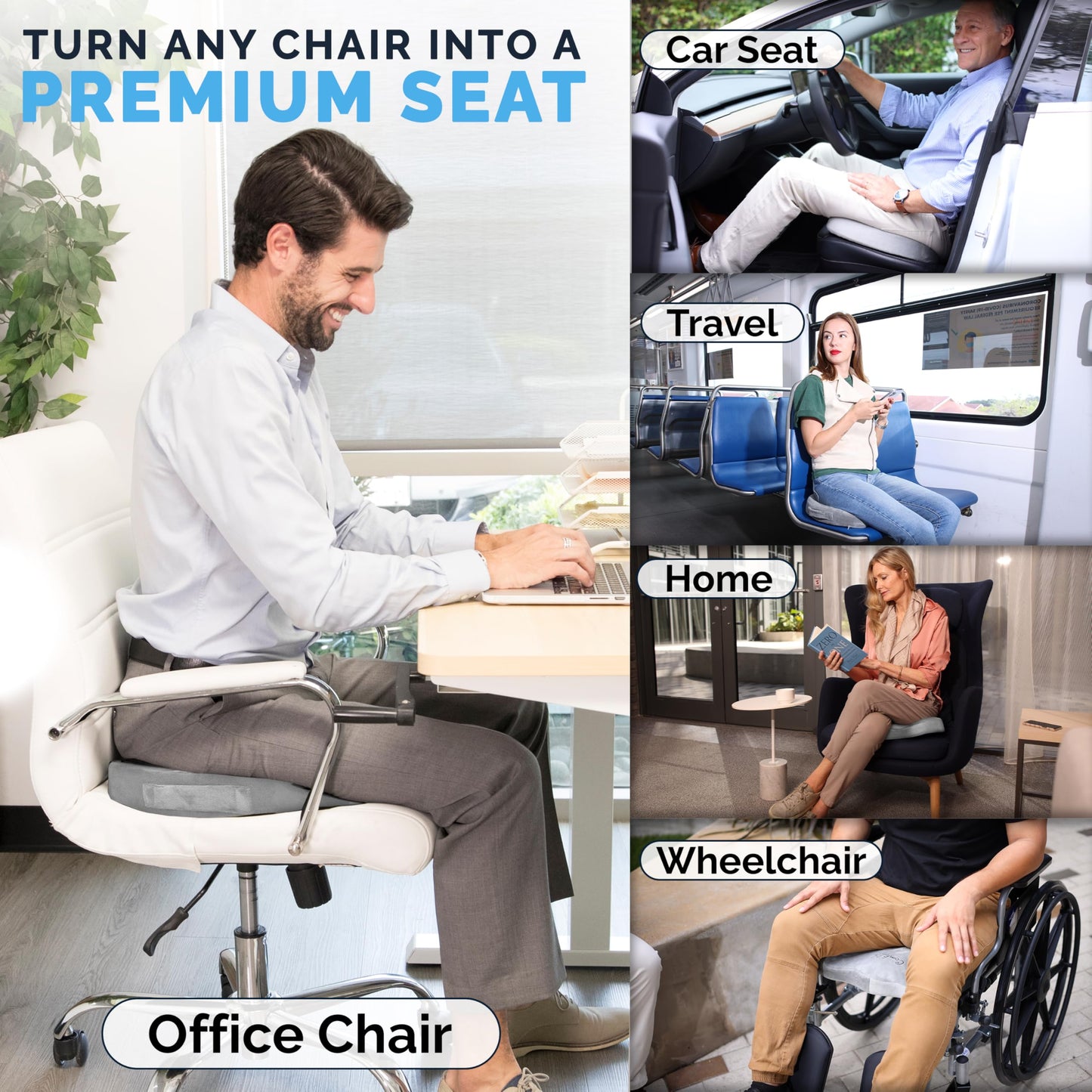 ComfiLife Gel Enhanced Seat Cushion – Office Chair Cushion – Non-Slip Gel & Memory Foam Coccyx Cushion for Tailbone Pain - Desk Chair Car Seat Cushions Driving - Sciatica & Back Pain Relief (Gray)
