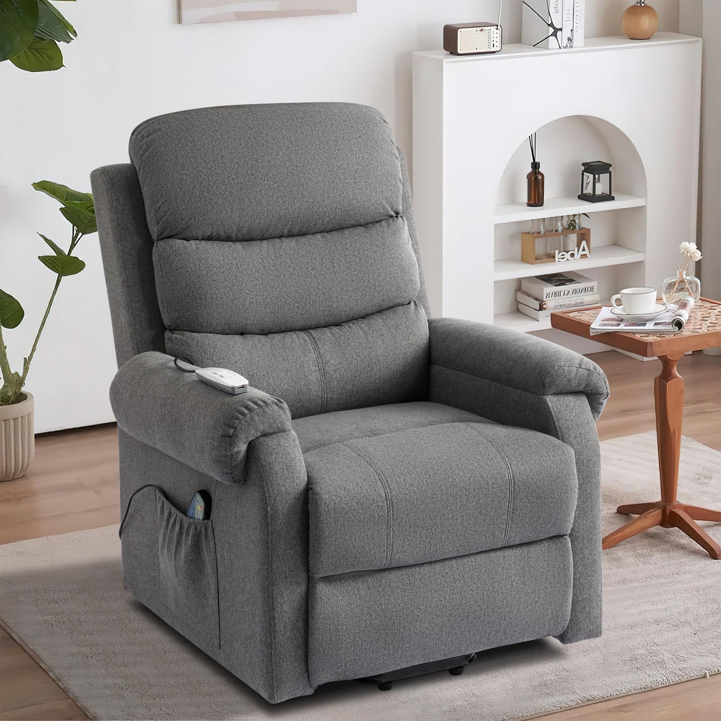 LOUVIXA Power Lift Recliner Chair Recliners for Elderly with Heat and Massage Recliner Chair for Living Room with Infinite Position and Side Pocket, USB Charge Port (Modern Grey)