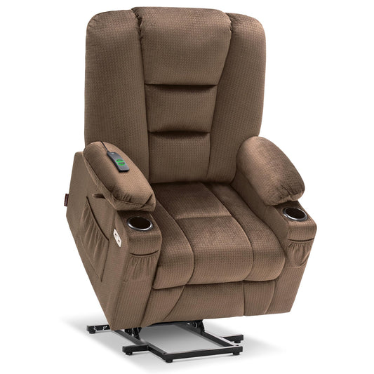 MCombo Large Power Lift Recliner Chair Sofa with Massage and Heat for Big and Tall Elderly People, 3 Positions, Cup Holders, and USB Ports, Fabric 7549 (Large, Brown)