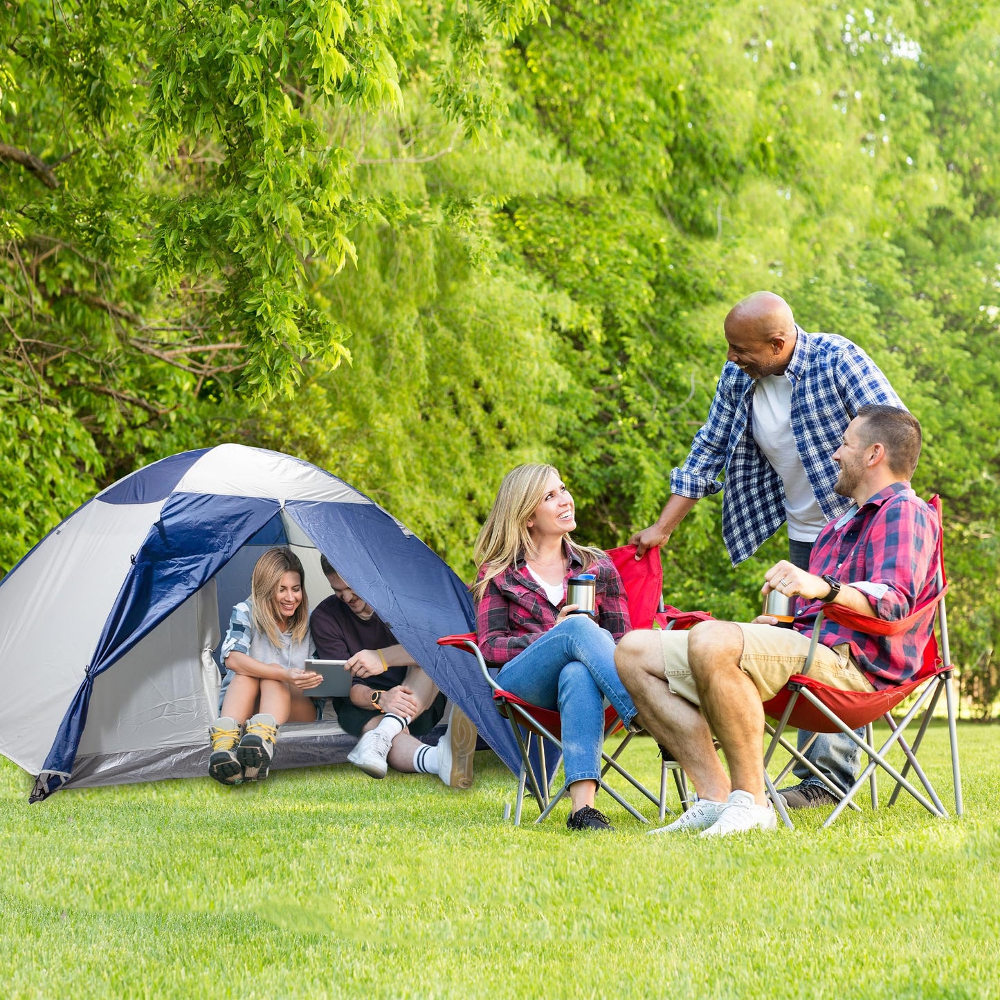 ASFANES Screened Camping Tent, 4 Person Waterproof, Haven Tent, Backpack Double Layer Shelter, Easy Setup and Portable for Outdoor, Picnic, Navy Blue.
