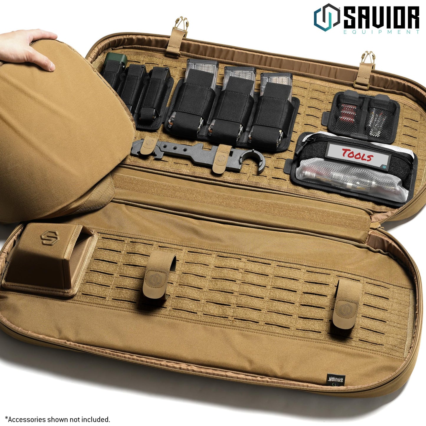 Savior Equipment Specialist Series Covert Tactical Gun Bag Backpack Soft Case with Compartment, Perfect Bug Out Truck Bag, MOLLE Panel, 30 Inch Flat Dark Earth Tan