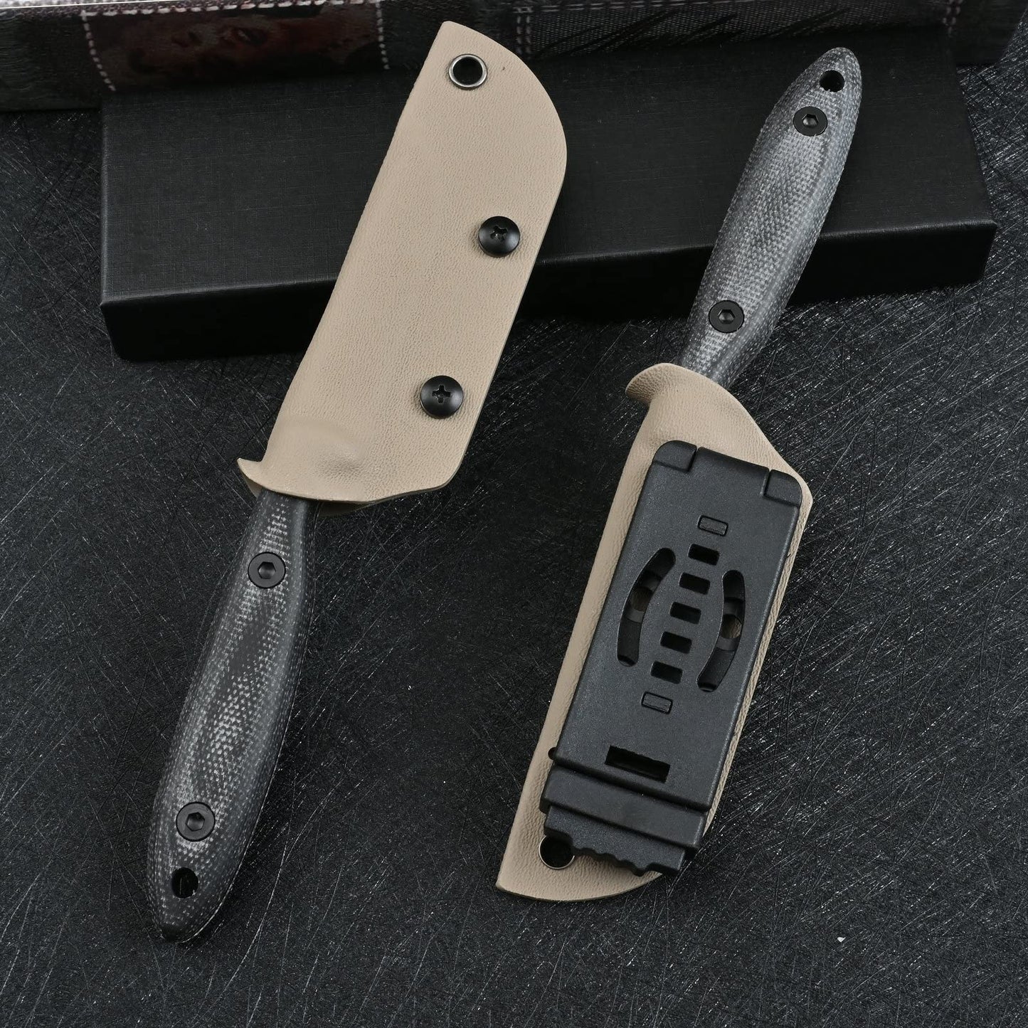 SDOKEDC Knives DC53 Steel Tactical Fixed Blade Knife with kydex sheath for Men EDC Outdoor Camping Survival Hunting (White stone wash)