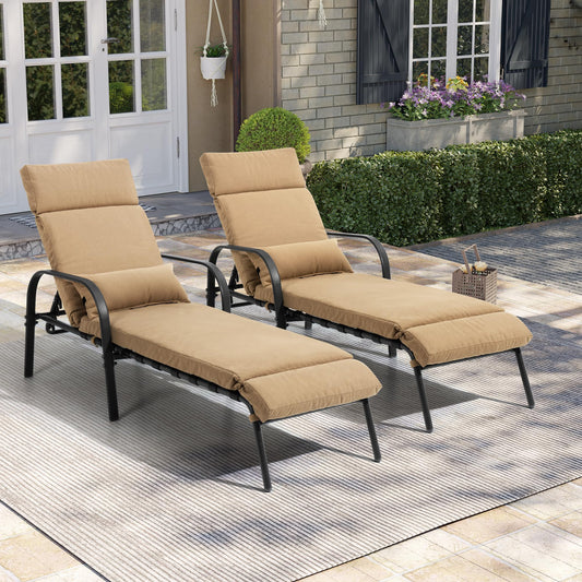 Pellebant Patio Chaise Lounge Chair with Cushion, Adjustable Lounge Chair with 5 Positions, Outdoor Recliners All Weather for Beach, Pool and Yard, 2 Pcs, Tan