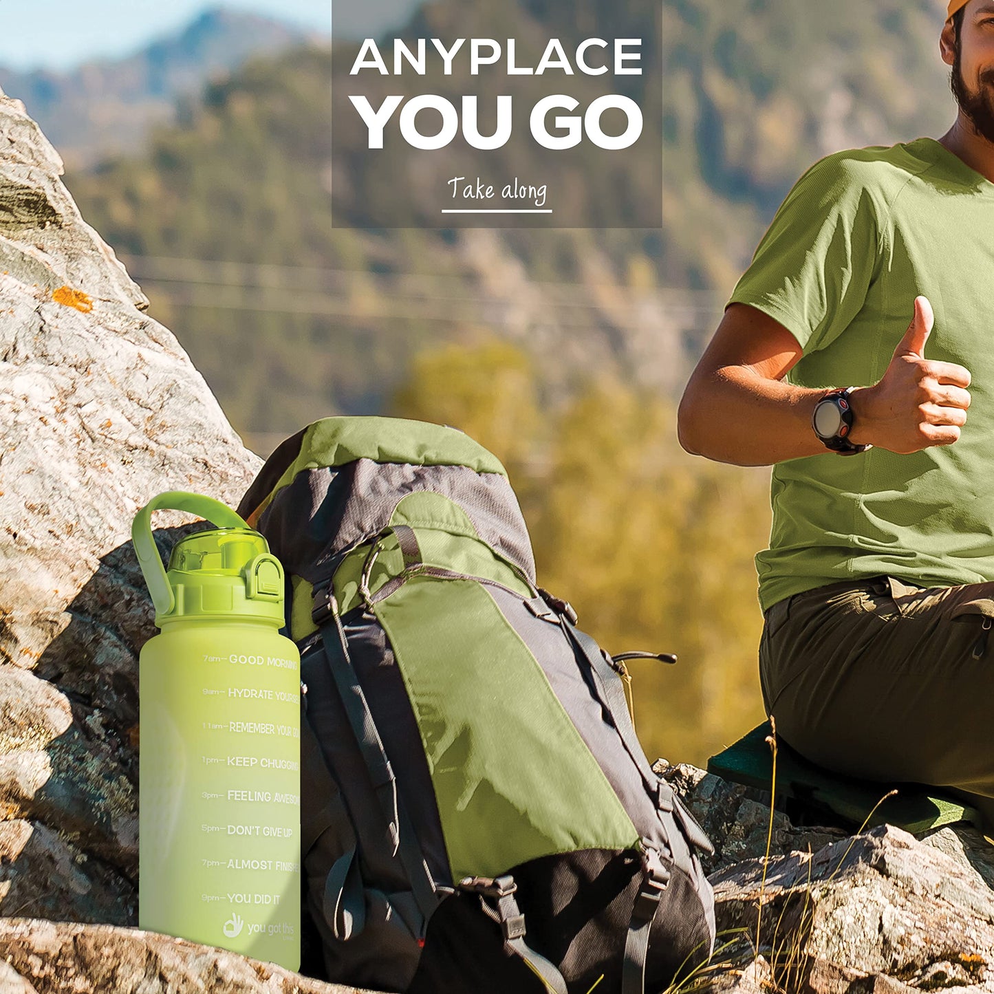 YOU GOT THIS LIVING Motivational Water Bottle with Time Marker,Half Gallon Water bottle with Straw 64 oz/2.2L Gym Water Bottle, Achieve All-Day Hydration SpillProof, BPA FREE