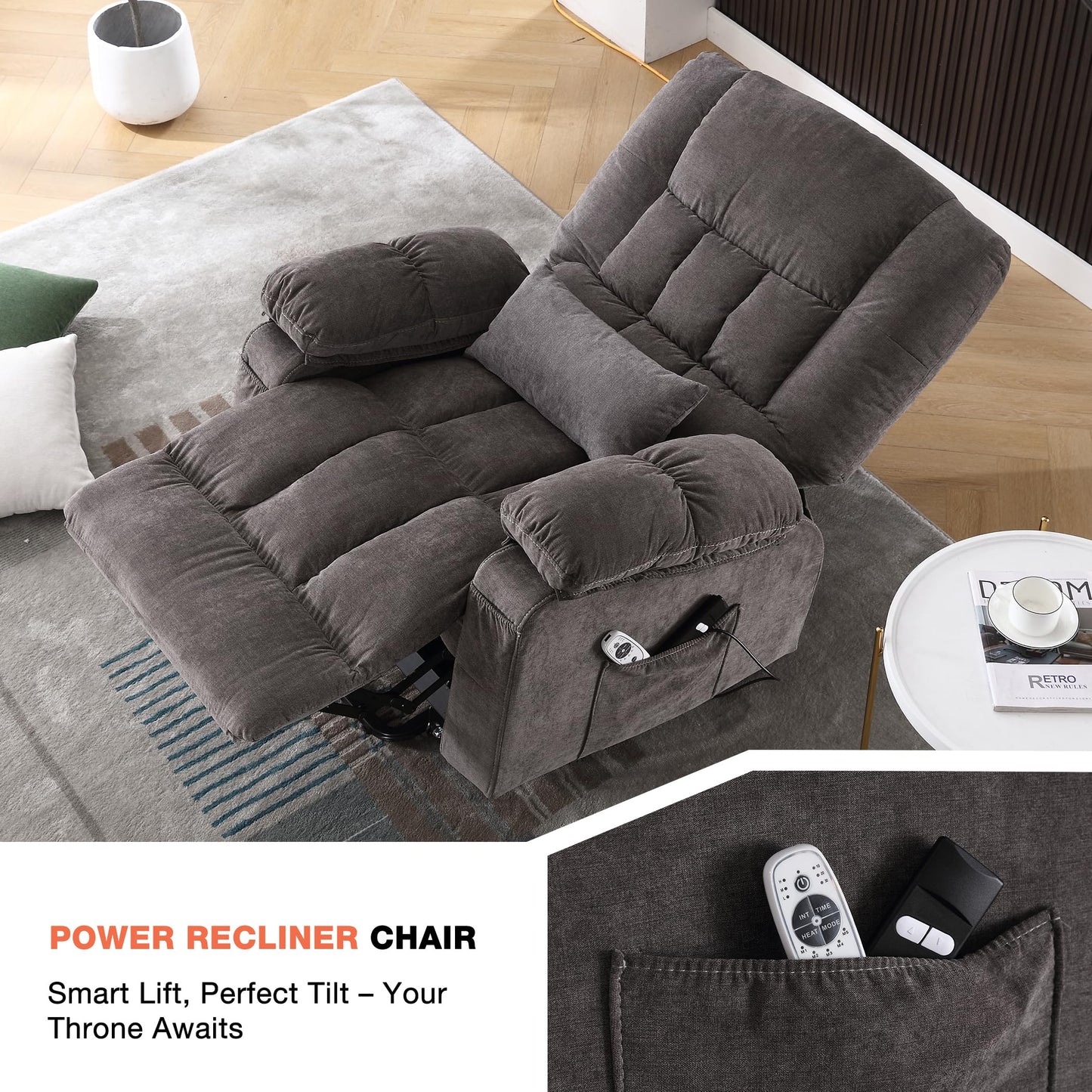 BOSMILLER Power Lift Recliner Chair with Vibration Massage and Lumbar Heating for Elderly, Electric Lift Recliner Single Sofa with Side Pocket and USB Charge Port for Living Room