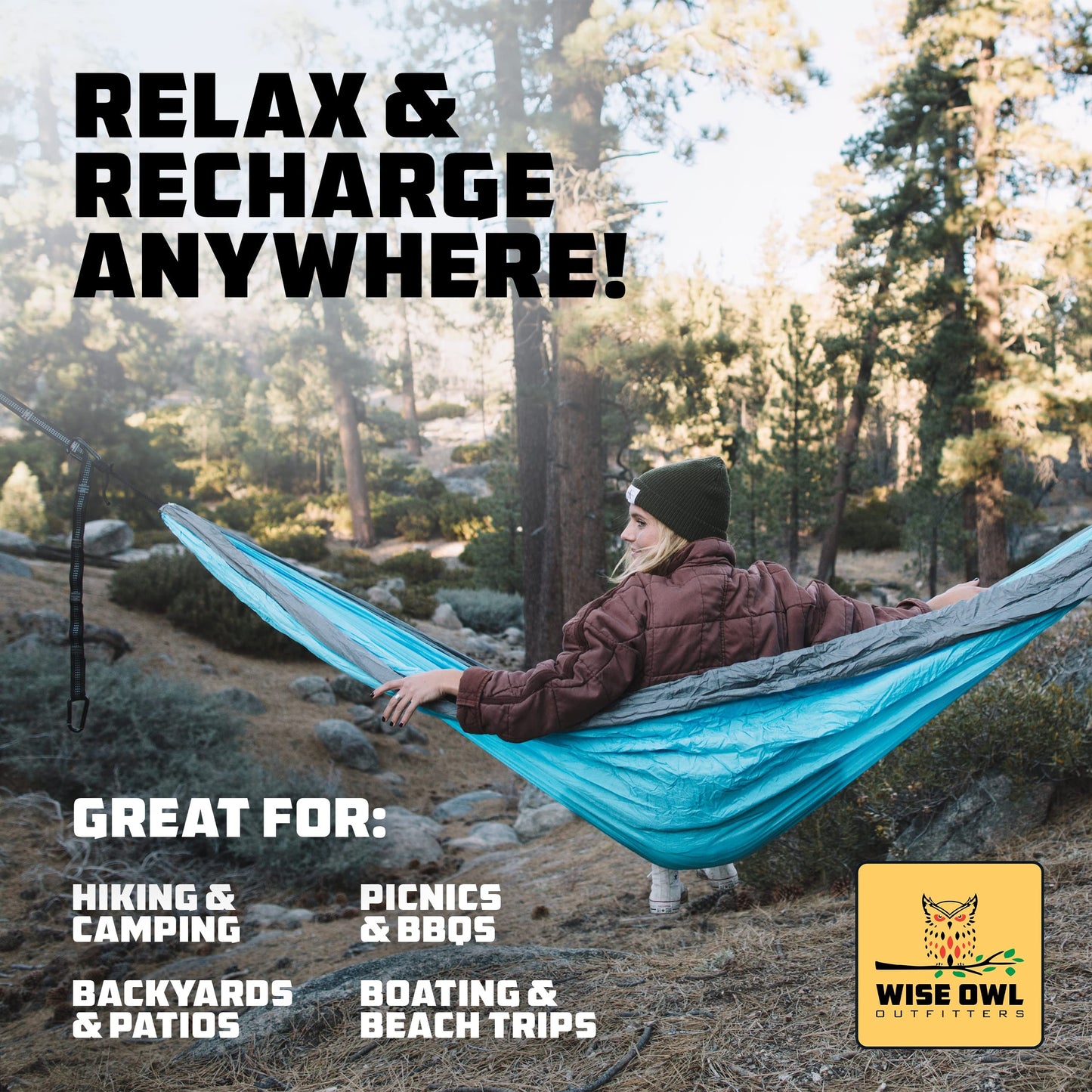Wise Owl Outfitters Camping Hammock - Camping Essentials, Portable Hammock w/Tree Straps, Single or Double Hammock for Outside, Hiking, and Travel