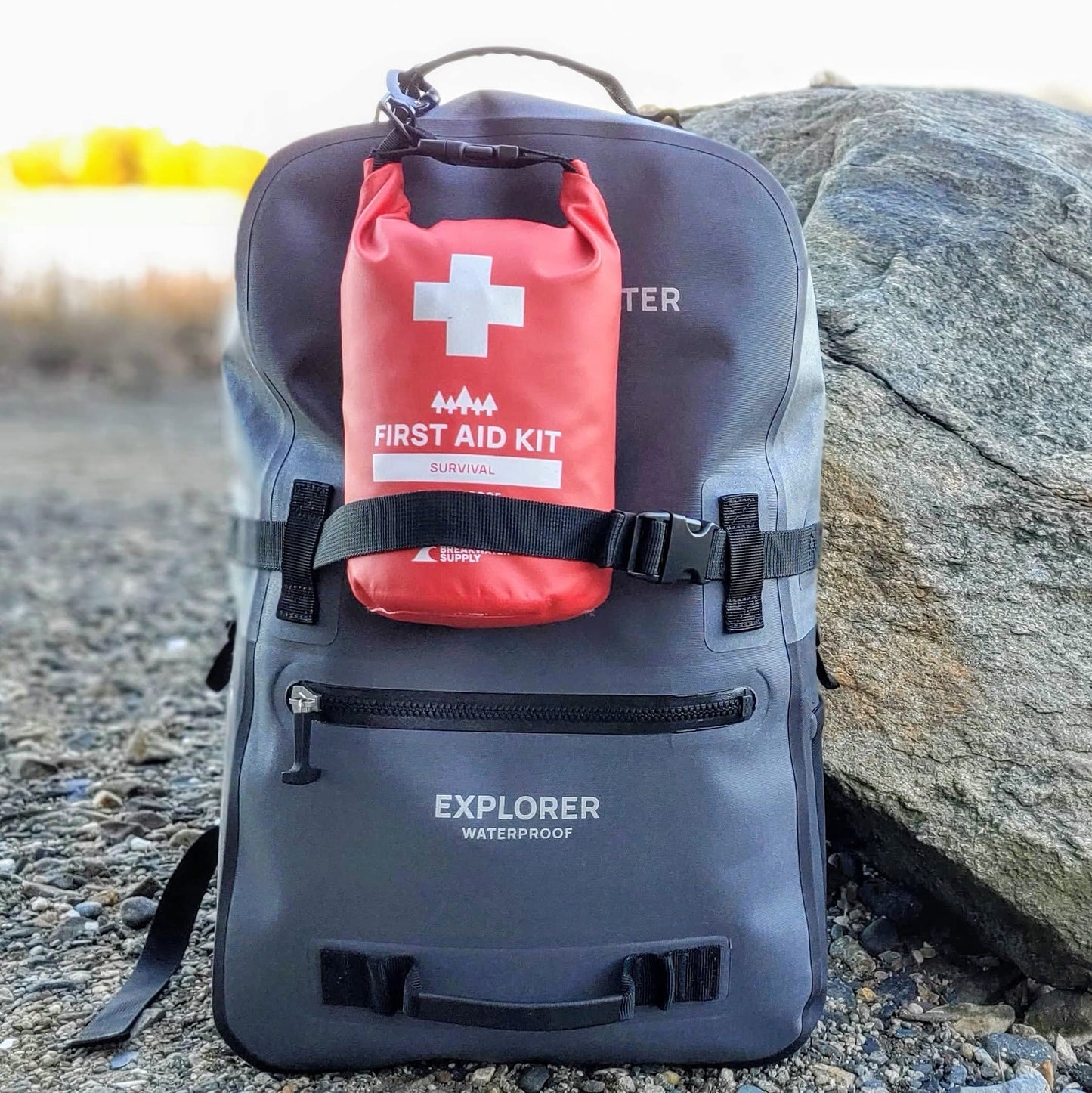 Breakwater Supply™ Waterproof Survival First Aid Kit, 101 Piece AFAK Emergency Supplies in Dry Bag, IFAK Trauma Kit Bug Out Bag for Camping, Hiking, Boating, Fishing, Hunting with Splint (Red)