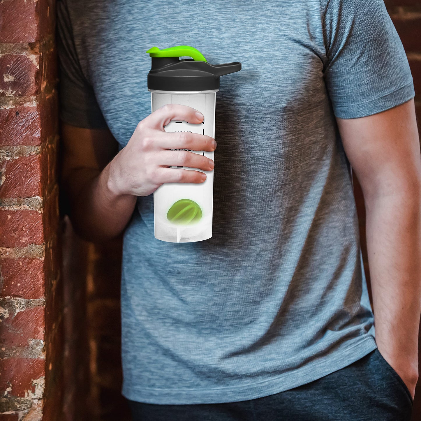 DISCOUNT PROMOS Custom Plastic Shaker Bottles with Mixer 24 oz. Set of 50, Personalized Bulk Pack - Perfect for Protein Shake, Smoothie and More! - Lime Green