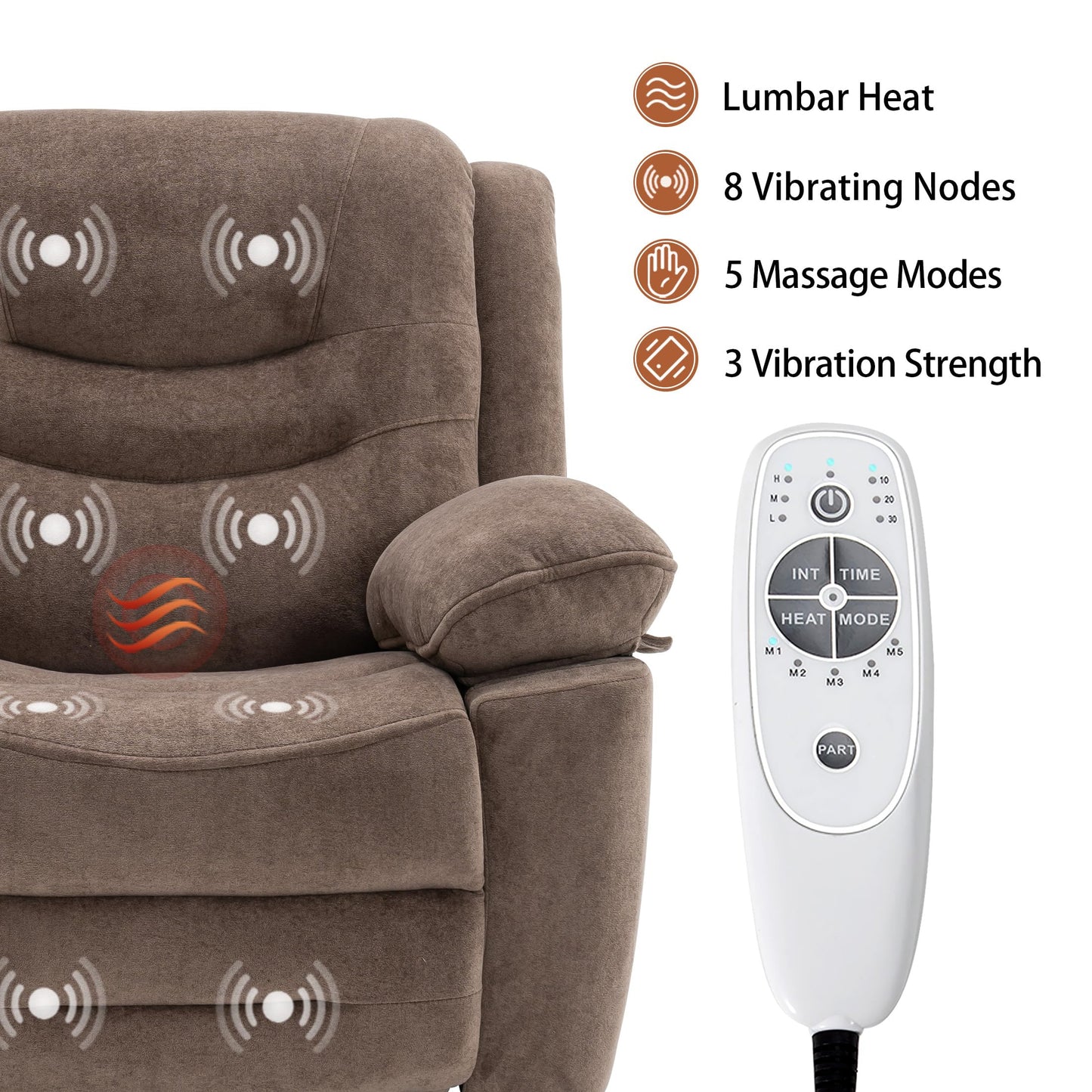 Ketaiyou Power Swivel Rocker Recliner with Massage and Heat, USB Port, Infinite Position, Overstuffed Electric Glider Rocking Chairs Living Room, Soft Fabric Reclining Sofa Chair(Mocha)