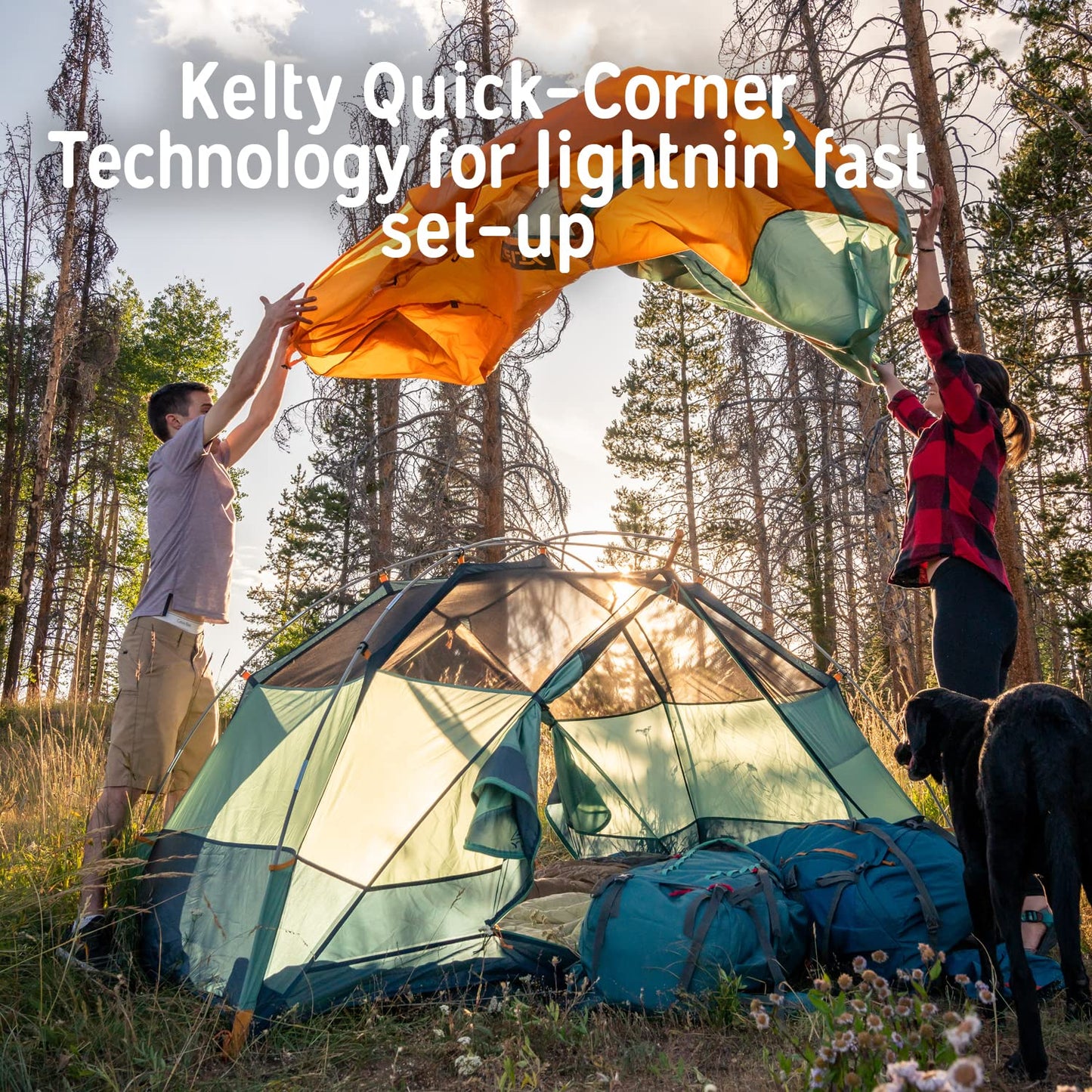 Kelty Wireless Freestanding Camping Tent, 2 4 or 6 Person Size, Huge Interior and Peak Height, Intuitive and Fast to Pitch, Color Coded Setup, 2 Door 2 Vestibule (4-Person)