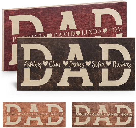 Fathers Day 2025 Gift, Dad Sign with Kids Names - 2 Sizes - 4 Wood Colors - 5 Fonts - 7 Icons - Personalized Gift for Dad from Daughter, Son